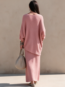 Women's Retro Casual Cotton Yarn Knitted Frayed Edge Pullover Sweater And Skirt Set ZMZ0892I1ZJY