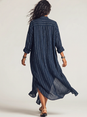 Women's Chiffon Striped Print Stand-Collar Long-Sleeve Maxi Dress ZMZ0226E4XT