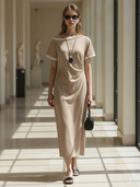 Women's Casual Minimalist Cotton Blend Short-sleeved Maxi Dress ZMZ0351B0K