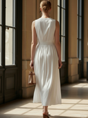 Women's High-end Old-money Style Cotton And Linen Blend With Embroidered Neckline And Waist Sleeveless Dress ZMZ2645B0K