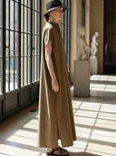 Women's Minimalist Old-money Style Pure Cotton Short-sleeved Maxi Dress ZMZ2431B8K