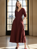 Women's Premium Minimalist Cotton Blend V-neck Maxi Dress ZMZ2811A6K