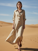 Women's Casual Cotton And Linen Blend Long-sleeved Maxi Dress ZMZ2130A6K