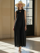 Women's High-end Vintage-style Cotton And Linen Herringbone Texture Sleeveless Maxi Dress ZMZ2827B3K