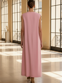 Women's Premium Minimalist Pure Cotton Pink Sleeveless Maxi Dress ZMZ0543B8K