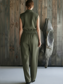 Women's Premium Vintage Herringbone Cotton And Linen Blend Vest And Trousers Set ZMZ0218B8K