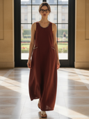 Women's Italian-style Romantic Cotton And Linen Blend Sleeveless Maxi Dress ZMZ2698A1K