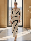 Women's French-style Elegant Knitted Short-sleeved Maxi Dress ZMZ0411B4K