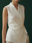 Women's Premium Minimalist Cotton And Linen Blend Vest And Trousers Set ZMZ2924A6K