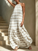 Women's Casual Vacation Striped Halter-Neck Backless Maxi Dress ZMZ2774E1XT