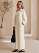 Women's French-style Elegant Round-neck Lantern-sleeve Jacquard Knit Loose Maxi Dress ZMZ2751H7ZYY