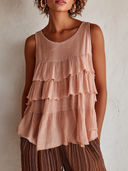 Women's Solid Color Bohemian Sleeveless Tiered Ruffle  Tank Top MZ0253G8XT
