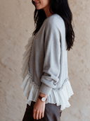 Women's Retro Casual Cotton Yarn Knitted Ruffled Round Neck Pullover Sweater ZMZ0809I8ZJY
