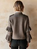 Women's Retro Casual Herringbone Stand Collar Ruffle Button Jacket ZMZ1544J6ZJY