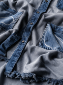 Women's Loose-Fit Denim-Panelled Raw-Edge Shirt-Style Coat ZMZ2109I3XT