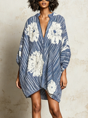 Women's Casual Striped Print Stand-Collar Mini Dress ZMZ2103E8XT