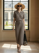 Women's Premium Old Money Style Knitted Polo Collar Short-sleeved Maxi Dress ZMZ0622B8K