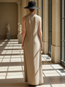Women's High-end Old-money Style Cotton Blend Sleeveless Loose-fitting Maxi Dress ZMZ1435B5K