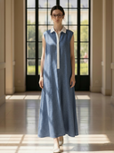 Women's High-end Old-money Style Cotton And Linen Blend Sleeveless Loose-fitting Maxi Dress ZMZ1410B6K