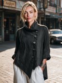 Women's Vintage-Style Casual Twill Stand Collar And Asymmetric Front Closure Jacket ZMZ2146H4ZYY