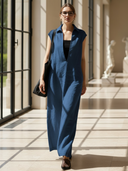 Women's Fashionable Vintage-style Pure Linen Sleeveless Maxi Dress (includes Inner Tank Top) ZMZ1184B9K