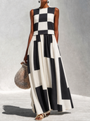 Women's Casual & Stylish Plaid And Stripe Paneling Sleeveless Maxi Dress ZMZ1139E4ZYY