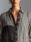 Women's Vintage Casual Cotton-Linen Vertical-Stripe Long-Sleeve Shirt ZMZ0262G1ZYY