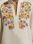 Women's Casual Vintage Cotton-Linen Embroidered With Mandarin Collar  Short-Sleeve Loose Mini Dress ZMZ1568F1ZYY