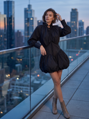 Women Ruffle High Neck Mini Dress Long Puff Sleeve Bubble Hem Casual Party Dress ZMZ3098G1YZH