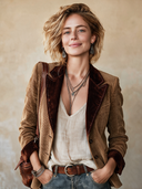 Women's Classic Brown Corduroy Blazer With Contrast Collar And Two-Button Closure ZMZ2835H9SWL