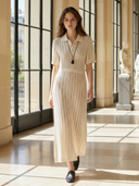 Women's French-style Elegant Polo Collar Knitted Short-sleeved Maxi Dress ZMZ0647B8K