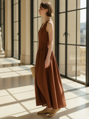 Women's High-end Old-money Style Lyocell Blend V-neck Sleeveless Maxi Dress ZMZ2822B5K