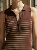Women's Elegant Knitted Fitted Polo Collar Sleeveless Maxi Dress ZMZ2784B6K