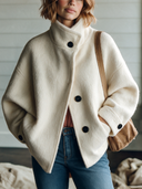 Women's Classic Off-White Faux Wool Blend Turtleneck Jacket ZMZ3033I5SWL