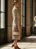 Women's Commuter Style Cupro Blend Long-sleeved Midi Dress ZMZ1984A9K