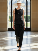 Women's Premium Commuter Bark-textured Cotton Blend Vest And Trousers Set ZMZ1491B2K