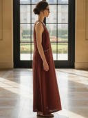 Women's Italian-style Romantic Cotton And Linen Blend Sleeveless Maxi Dress ZMZ2698A1K