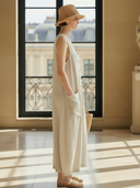 Women's French-style Elegant Cotton And Linen Blend V-neck Maxi Dress ZMZ2944A6K