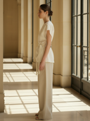 Women's Premium Minimalist Cotton And Linen Blend T-shirt And Cotton Trousers Set ZMZ2997A6K