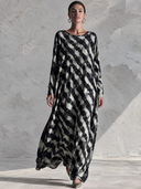 Women’s American-style Vintage Crew-neck Long-sleeve Loose-fit Maxi Dress In A Textured, Printed Fabric ZMZ3047J2ZYY