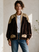 Women's American Retro Casual Velvet-Panel Twill Zip-Front Jacket ZMZ2816H6ZYY