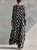 Women’s American-style Vintage Crew-neck Long-sleeve Loose-fit Maxi Dress In A Textured, Printed Fabric ZMZ3047J2ZYY