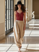 Women's Fashionable Casual Knitted Vest And Elastic Waist Pure Cotton Pants Set ZMZ1209B0K