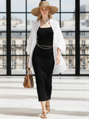 Women's Old Money Style Fitted Slip Dress And Lantern-sleeved Long-sleeved Shirt (including Waist Chain) ZMZ2899B6U