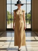 Women's High-end Old-money Style Pure Cotton V-neck Sleeveless Maxi Dress ZMZ1263B1K