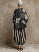 Women's Casual Color-Block Printed Crewneck Loose-Fit Long-Sleeve Top And Pants Set ZMZ1327D7XT