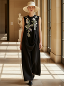 Women's High-end Old-money Style Lyocell Blend Embroidered Sleeveless Maxi Dress ZMZ2722B9K