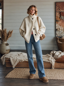 Women's Classic Off-White Faux Wool Blend Turtleneck Jacket ZMZ3033I5SWL