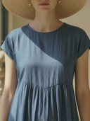 Women's High-end Minimalist Cotton-linen Blend Round Neck Short-sleeved Maxi Dress ZMZ1450B6K