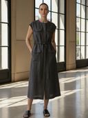 Women's Commuter Style Cotton And Linen Blend Waist-cinching Midi Dress ZMZ2758A3K